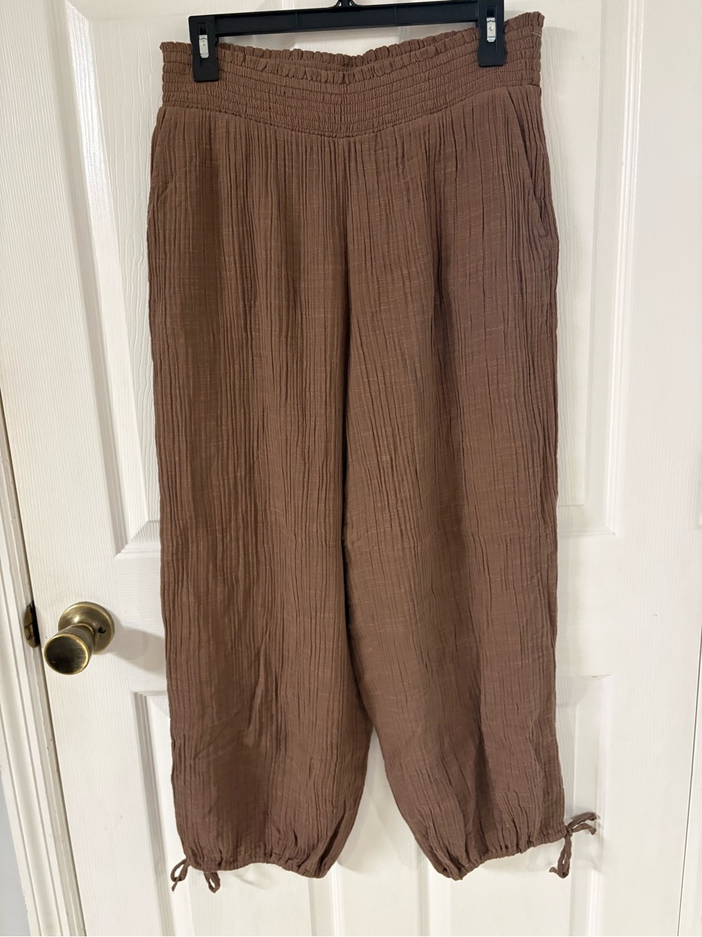 new American Eagle Brown Wide-Leg Smocked Waist Pants